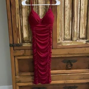 Fashion Nova red rouched midi dress